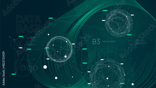 Information flow sorting and analysis, Neural network big data flow visualization, Futuristic technology artificial intelligence digital grid, Processing databases using algorithms, Quantum computing