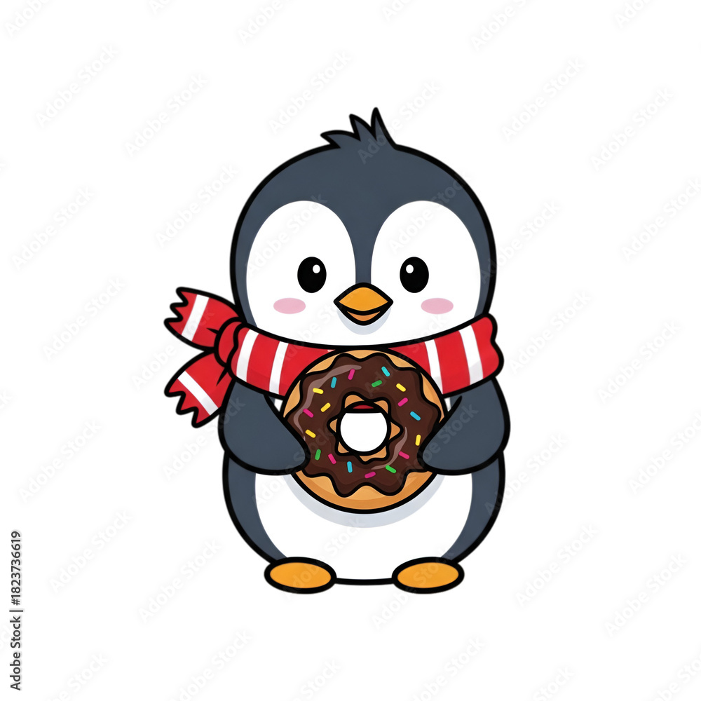 Fototapeta premium Penguin holding wreath smiling warmly for holidays on isolated pure transparent background