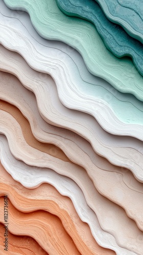 Wallpaper Mural Abstract background with layered, wavy shapes in earthy tones like beige, cream, and terracotta, transitioning to soft teal and green hues. The texture suggests Torontodigital.ca