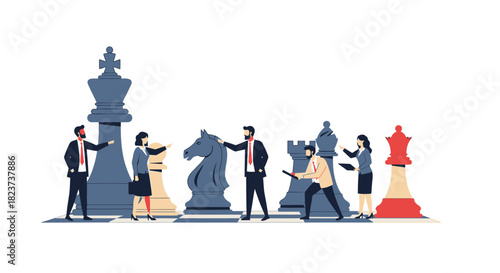 Business strategy concept with chess pieces and people collaboration.