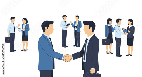 Two businessmen shaking hands symbolizing agreement and partnership.