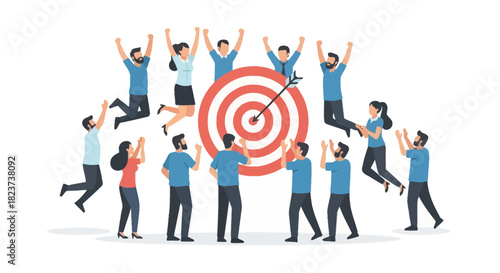Team Celebrates Success with Bullseye Target Achievement.
