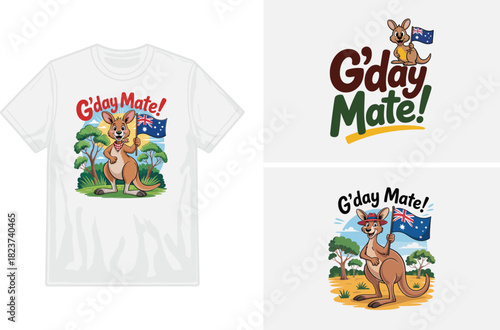 Australian kangaroo themed t shirt design with g day mate slogan mockup
