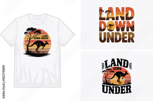 Australian themed t shirt mockup with kangaroo and sunset design details