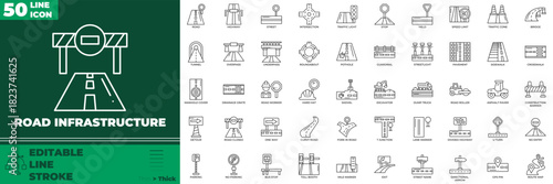 Road Infrastructure Line Editable Icons set