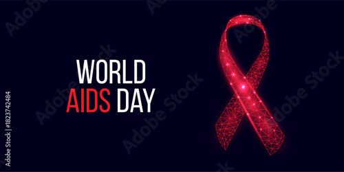 World Aids Day concept. Banner template with glowing red ribbon awareness. Vector illustration.