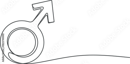 Minimalist single line drawing of the male gender symbol with a trailing shadow