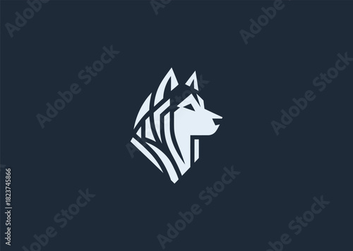 A geometric husky logo formed with structured polygonal lines, expressing loyalty, endurance, and cold-climate strength through a balanced contemporary vector design