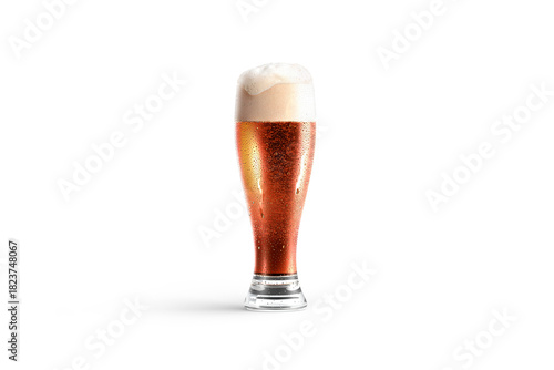 Blank dark beer glass mockup, png, transparent background, 3d rendering. Empty craft or amber froth alchohol in mug with drops mock up, cut out.