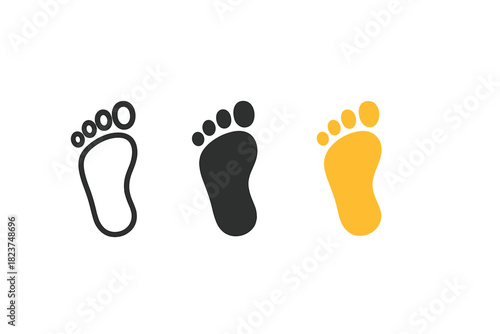 Mysterious Footprints Icon. Minimalist mysterious footprints icon: three identical footprints in a row, first in line style with