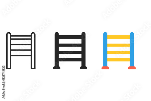 Minimalist Jungle Gym Icon. Minimalist jungle gym icon: three identical jungle gyms in a row, first in line style with thin