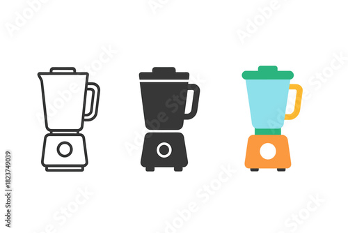 Blender Icon Styles. Minimalist blender icon: three identical blenders in a row, first in line style with thin outline, second in