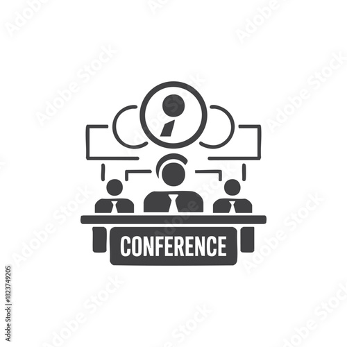 Business Conference Panel Icon with Team Presenters, Corporate Meeting Illustration for Webinar, Online Collaboration and Event Management Concept Design

