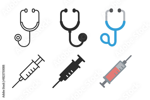 Minimalistic Medical Icons. Linear minimalistic stethoscope icon: stethoscope outline with tube, uniform line thickness, no fill,