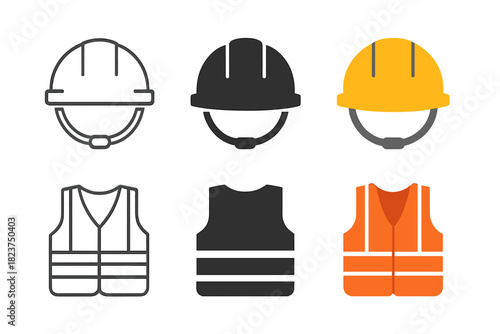 Minimal Construction Icons. Linear minimalistic construction helmet icon: helmet outline with straps, uniform line thickness, no