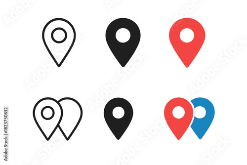 Minimalistic Location Pins. Linear minimalistic location pin icon: simple pin outline, uniform line thickness, no fill, Solid