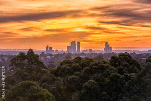 Parramatta towers distant sunset wide far