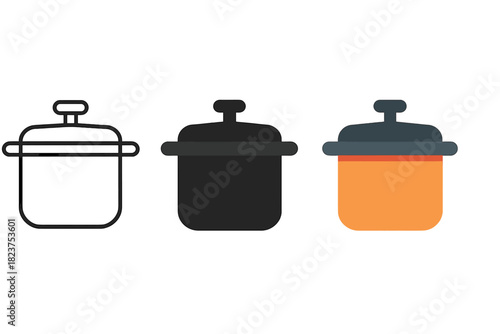 Pressure Cooker Icons. Minimalist pressure cooker icon: three identical pressure cookers in a row, first in line style with thin