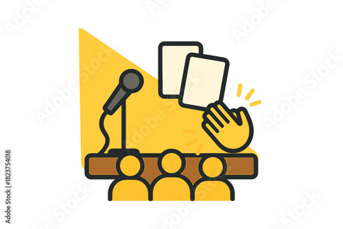 Folklore Night Icons. Linear minimalistic folklore night icon: storyteller mic, story cards, audience icons, spotlight beam, stage