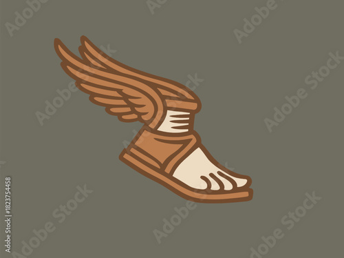 Winged foot sandal cartoon mythology vector illustration