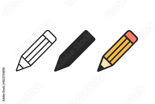 Minimal Pencil Trio. Minimalist pencil icon: three identical sharpened pencils in diagonal position in a row, first in line style