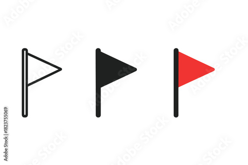 Triangular Flag Variations. Minimalist flag navigation icon: three identical triangular flags on poles in a row, first in line