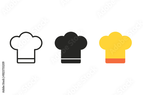 Minimalist Chef Hats. Minimalist cooking hobby icon: three identical chef hats in a row, first in line style with thin outline,