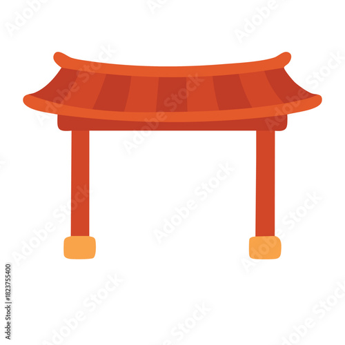 Traditional Chinese gate in warm flat style suitable for cultural themes, celebrations, architecture, and decorations.