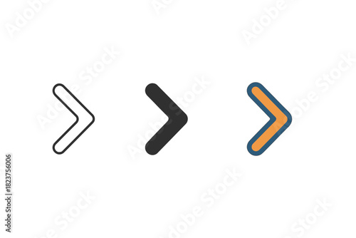 Arrow Navigation Icon. Minimalist arrow navigation icon: three identical right-pointing arrows in a row, first in line style with