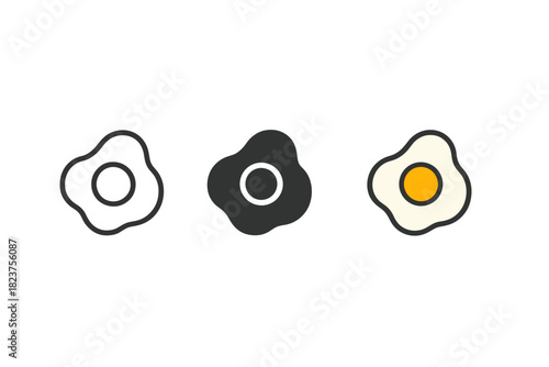Egg Breakfast Icons. Minimalist egg breakfast icon: three identical fried eggs with round yolks in the center in a row, first in