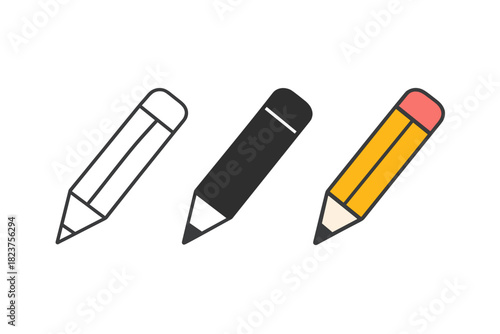 Minimal Pencil Trio. Minimalist pencil icon: three identical sharpened pencils in diagonal position in a row, first in line style