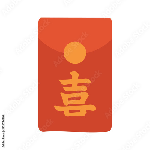 Red envelope with golden luck symbol in festive flat style for traditional celebrations and gifting themes.