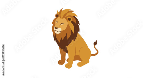 Majestic lion sitting in minimalist flat style on white background