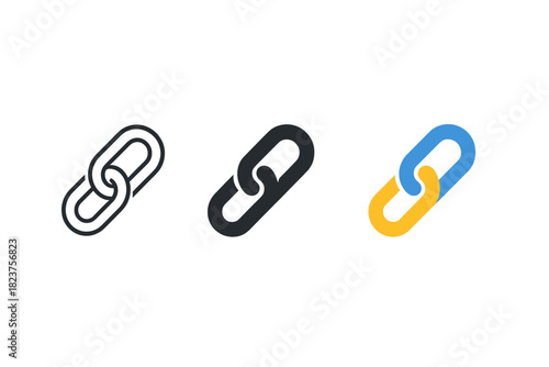 Minimalist Link Icons. Minimalist link internet icon: three identical chain link symbols in a row, first in line style with thin
