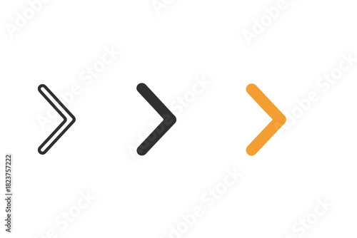 Arrow Navigation Icon. Minimalist arrow navigation icon: three identical right-pointing arrows in a row, first in line style with