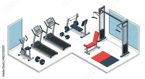 Modern home gym setup with cardio and strength training equipment