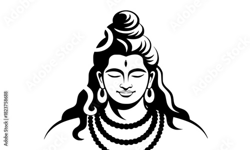 Meditating Shiva: Minimalist Monochrome Hindu God Portrait Vector