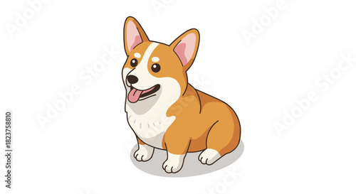 Cute cartoon corgi dog with tongue out in adorable pose