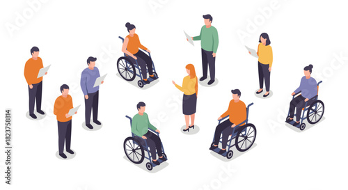 Inclusive workplace: diverse team collaboration in isometric design