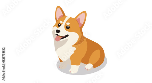 Cute isometric corgi dog sitting on white background