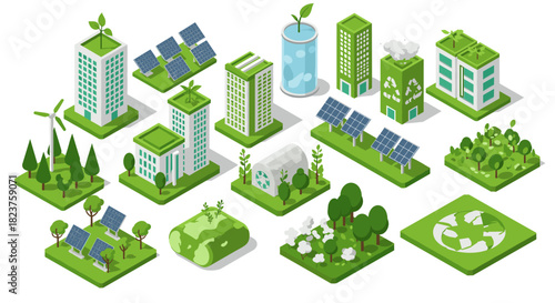 Sustainable city concepts with renewable energy and eco-friendly architecture