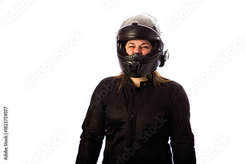 Portrait of a forty something woman motocyle rider