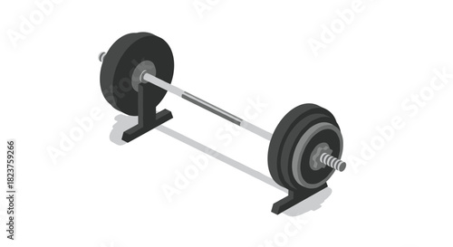 Isometric barbell design with weights on a rack for fitness and gym themes