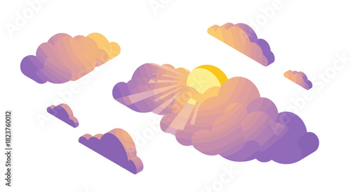 Colorful gradient clouds and sun scene with soft lighting