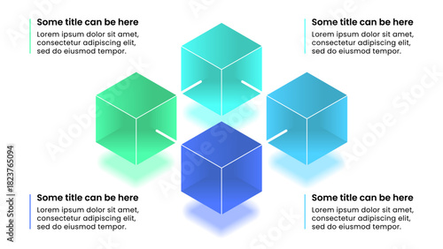 Infographic template. Blockchain with 4 connected cubes
