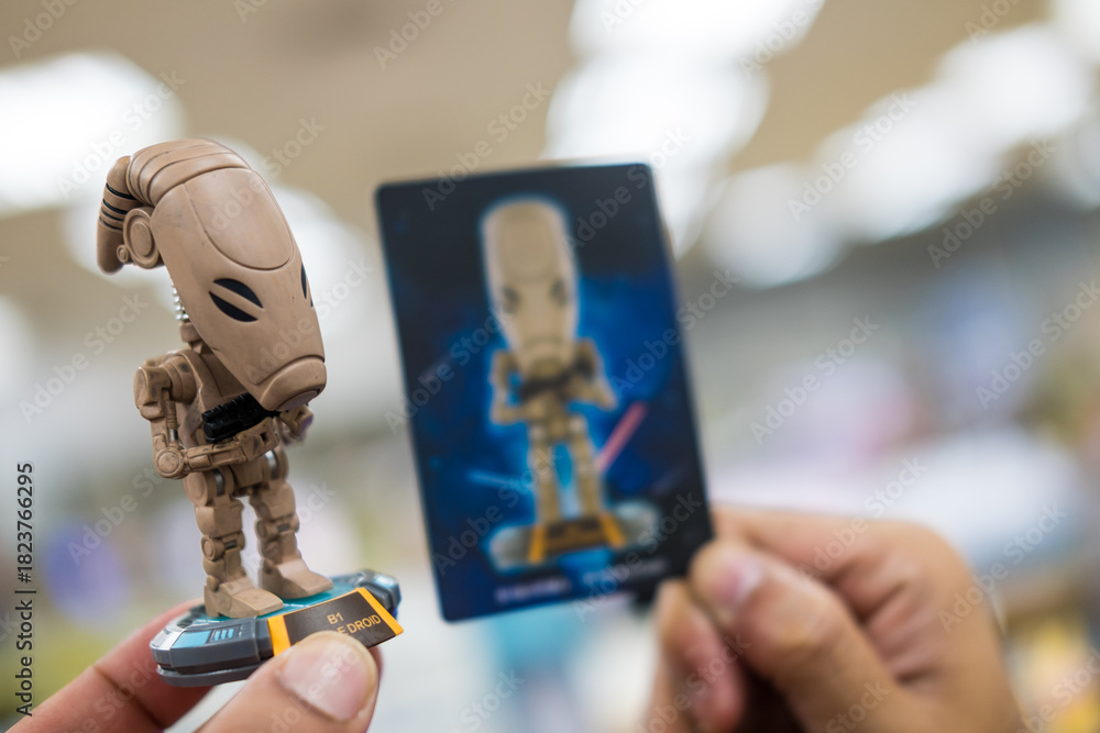Naklejka premium Bangkok, Thailand - November 26, 2025 : A Pop Mart Star Wars bobblehead toy