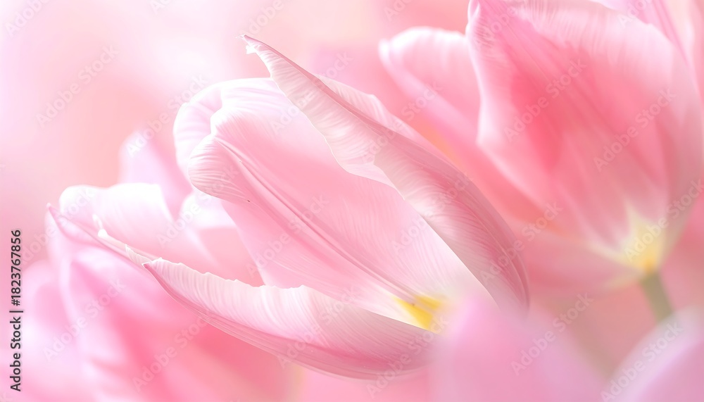 Fototapeta premium Soft, pastel pink tulips in delicate focus, creating a dreamy, romantic floral composition with gentle light