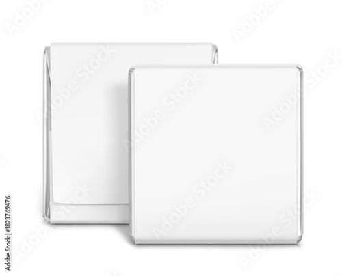 Branded chocolate squares, Neapolitan mockup for promoting business, special occasions. Vector illustration isolated on white background. Easy to use for presentation your logo, design. EPS10.