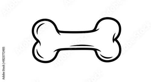 Cartoon illustration of a dog bone, a classic symbol of canine companionship and playful treats, depicted in a simple black and white line drawing style.