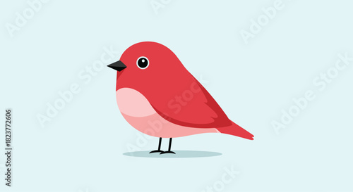 Charming illustration of a bright red bird with a pink belly, depicted in a simple, flat vector style against a pale blue background.